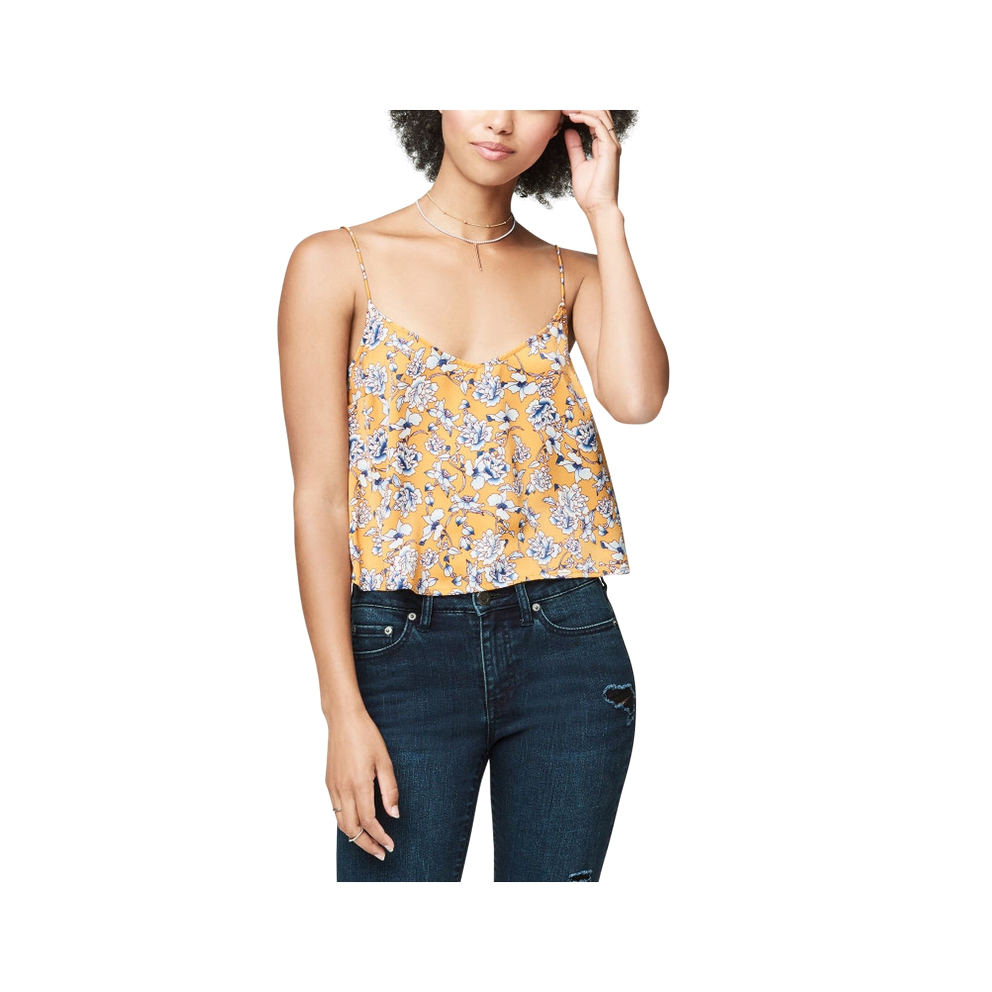 Aeropostale Womens Floral Cami Tank Top, Yellow, Large 