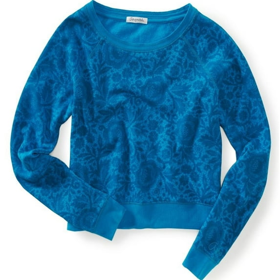Aeropostale Womens Floral Print Knit Sweater, Blue, Juniors, Large
