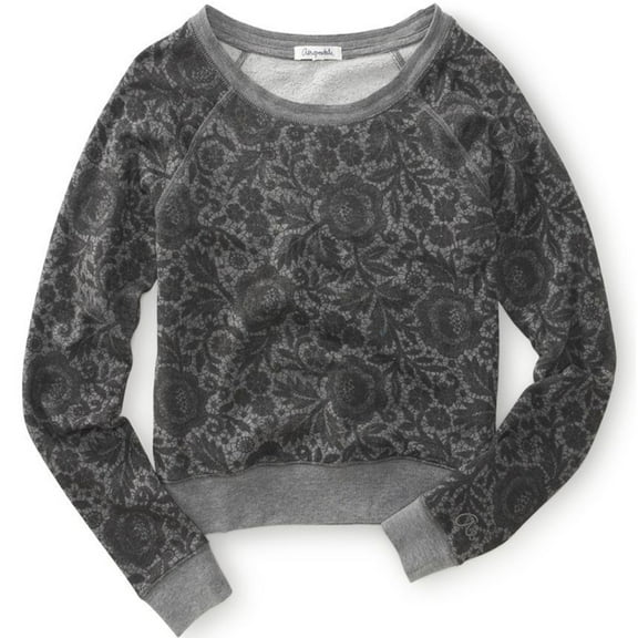 Aeropostale Womens Floral Print Knit Sweater, Grey, Juniors, Large