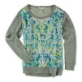 thumbnail image 1 of Aeropostale Womens Floral Silk Front Embellished T-Shirt, Grey, Juniors, X-Large, 1 of 1