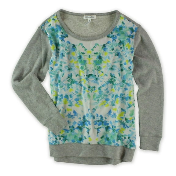 Aeropostale Womens Floral Silk Front Embellished T-Shirt, Grey, Juniors, X-Large