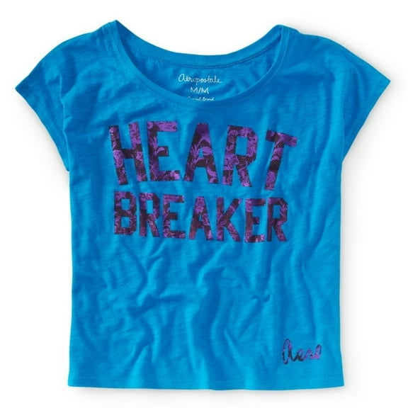 Aeropostale Womens Foil Hearbreaker Graphic T-Shirt, Blue, Juniors, X-Large