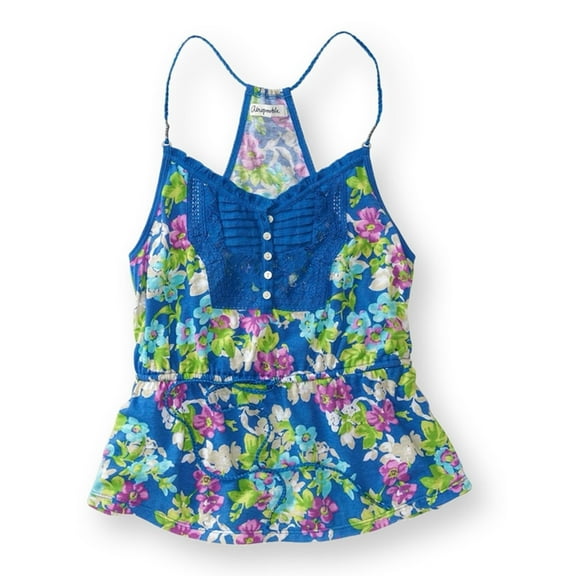 Aeropostale Womens Garden Lace Tie Waist Henley Shirt, Blue, Juniors, X-Large