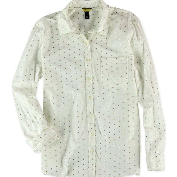 Aeropostale Womens Gold Dot Button Up Shirt, Off-White, Juniors, Small