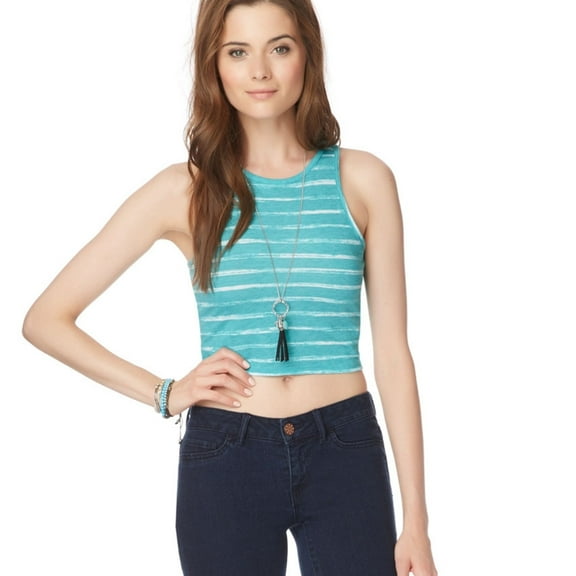 Aeropostale Womens Heathered Stripes Tank Top, Green, Juniors, Medium