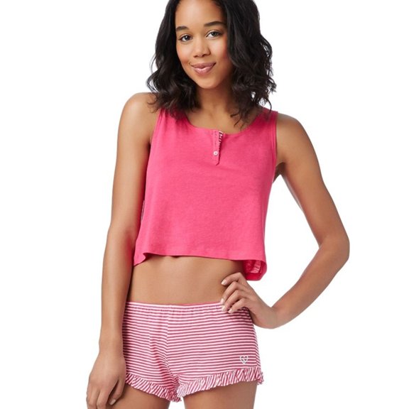 Aeropostale Womens Henley Pajama Sleep Tank Top, Pink, Juniors, Large