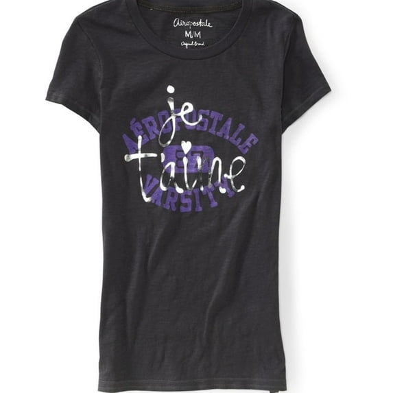Aeropostale Womens Jeaime' Varsity Graphic T-Shirt, Black, Juniors, X-Small