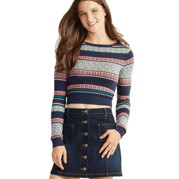 Aeropostale Womens Knit Patterned Pullover Sweater, Blue, X-Small