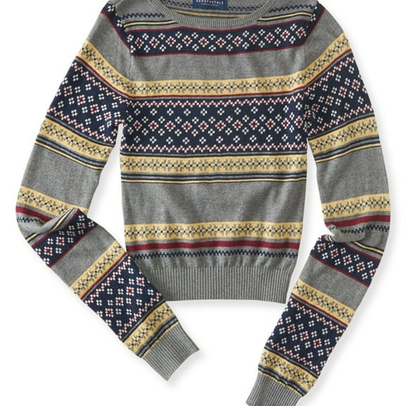 Aeropostale Womens Knit Patterned Pullover Sweater, Grey, X-Small