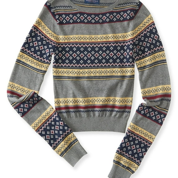 Aeropostale Womens Knit Patterned Pullover Sweater, Grey, Juniors, X-Small