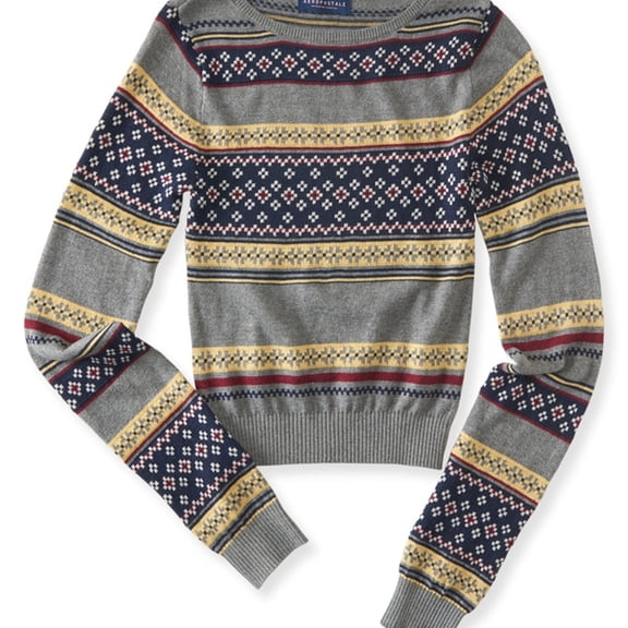 Aeropostale Womens Knit Patterned Pullover Sweater, Grey, Juniors, X-Small