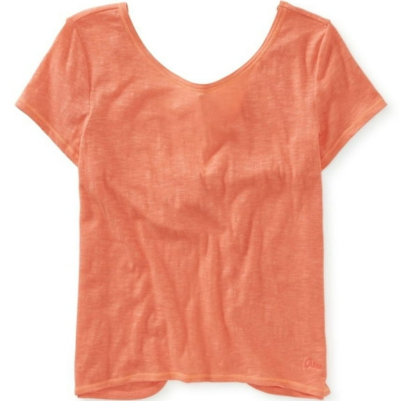 Aeropostale Womens Knot Back Cropped Basic T-Shirt, Orange, Juniors, Medium
