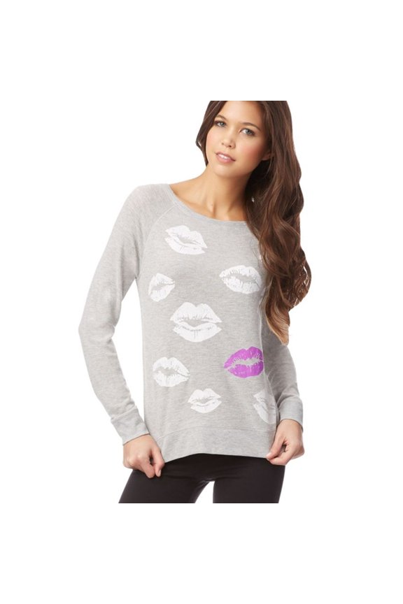Aeropostale Womens LIPS Sweatshirt, Grey, Juniors, Medium