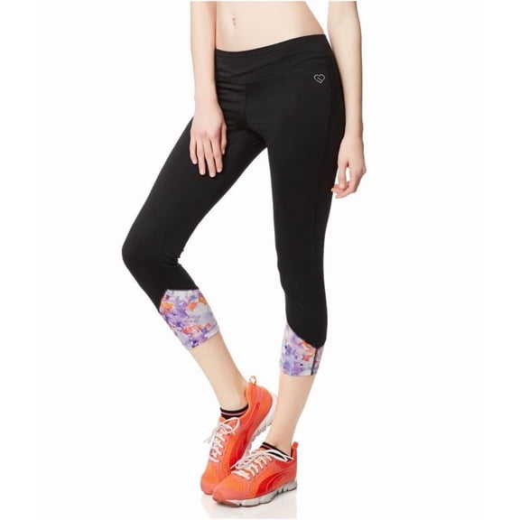 Aeropostale Womens LLD Floral Cropped Athletic Track Pants, Black, Juniors, X-Small