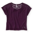 thumbnail image 1 of Aeropostale Womens Lace Back Cropped Graphic T-Shirt, Purple, Juniors, X-Large, 1 of 2