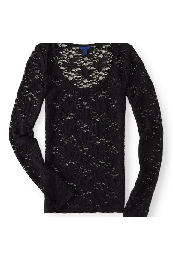 Aeropostale Womens Lace Knit Blouse, Black, Juniors, Small