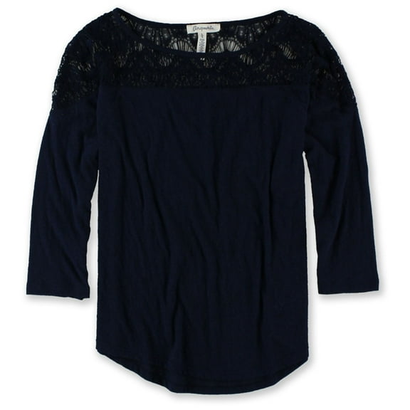 Aeropostale Womens Lace Shoulders Embellished T-Shirt, Blue, Juniors, Medium