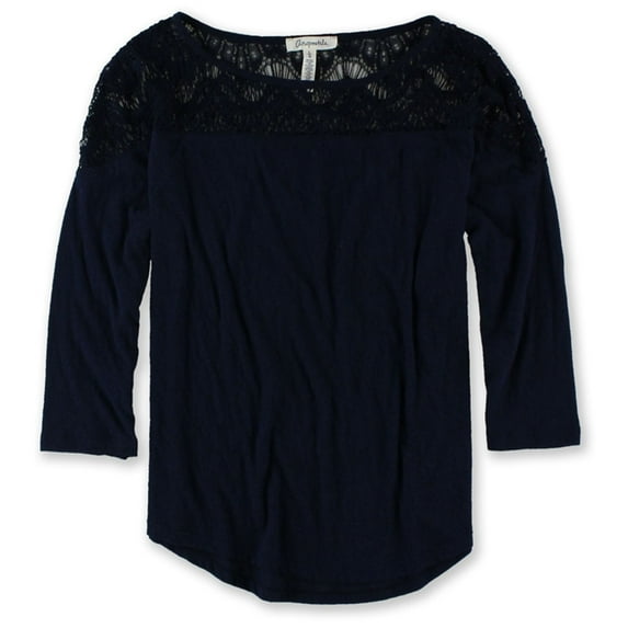 Aeropostale Womens Lace Shoulders Embellished T-Shirt, Blue, Juniors, Medium