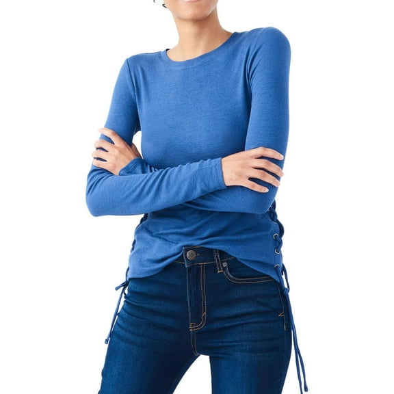 Aeropostale Womens Lace Up Basic T-Shirt, Blue, Juniors, X-Small