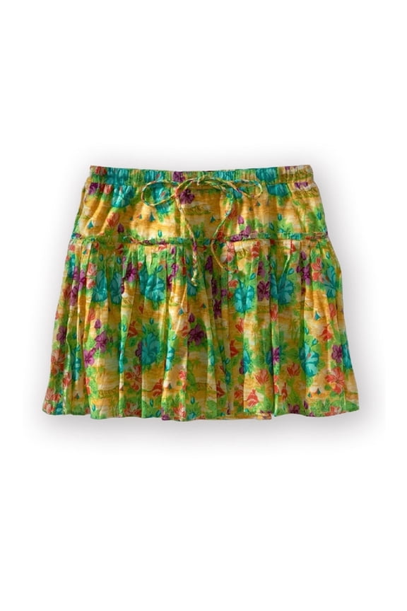 Aeropostale Womens Lined Pleated Floral Mini Skirt, Yellow, Juniors, X-Small