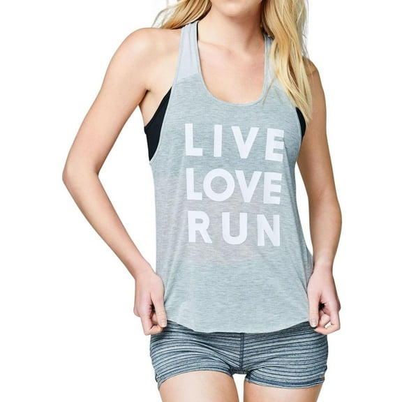Aeropostale Womens Live Love Run Racerback Tank Top, Grey, Juniors, Medium
