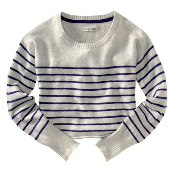 Aeropostale Womens Long Sleeve Opposite Stripe Knit Sweater, Grey, Juniors, Large