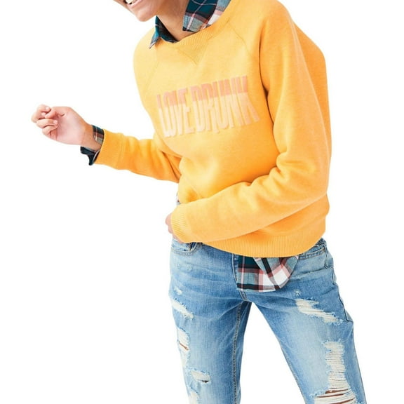 Aeropostale Womens Love Drunk Sweatshirt, Yellow, Juniors, Medium
