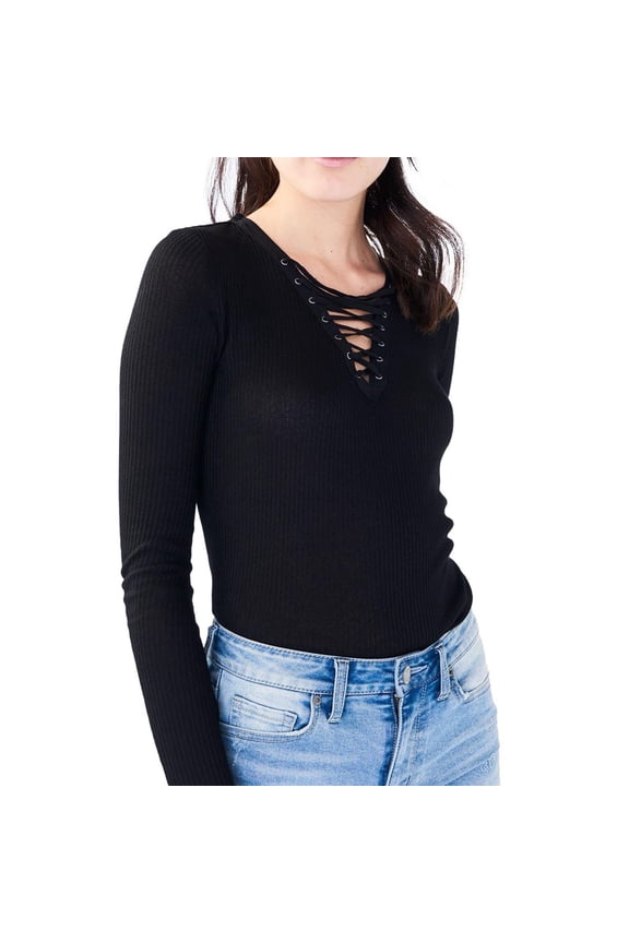 Aeropostale Womens Love This Lace Up Pullover Blouse, Black, Juniors, X-Small