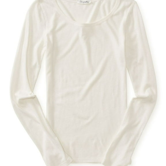 Aeropostale Womens Ls Basic T-Shirt, Off-White, Juniors, Medium