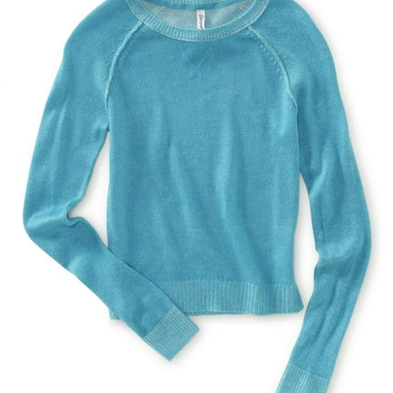 Aeropostale Womens Ls Raglan Crew Knit Sweater, Blue, Juniors, X-Large