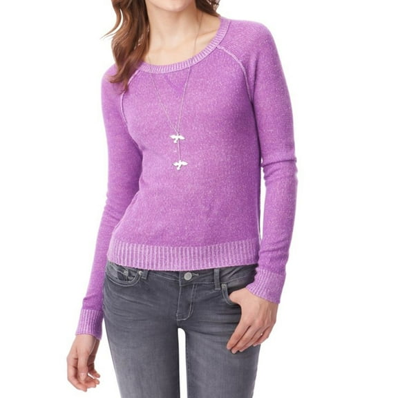 Aeropostale Womens Ls Raglan Crew Knit Sweater, Purple, Juniors, Medium
