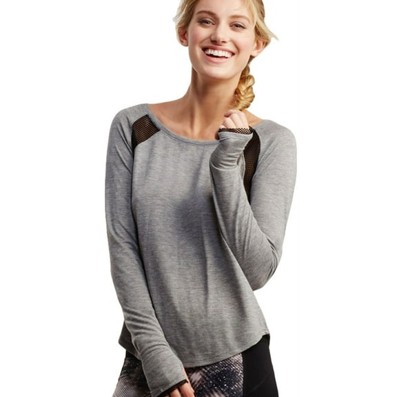 Aeropostale Womens Mesh Shoulder Embellished T-Shirt, Grey, Juniors, Small