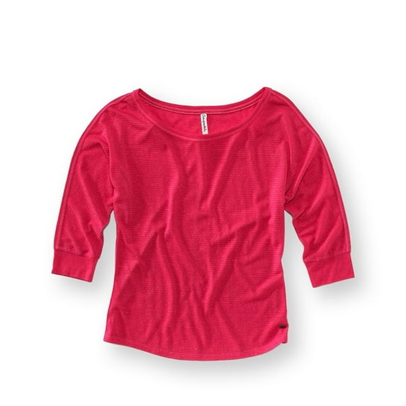 Aeropostale Womens Metallic 3/4 Sleeve Graphic T-Shirt, Pink, Juniors, Small