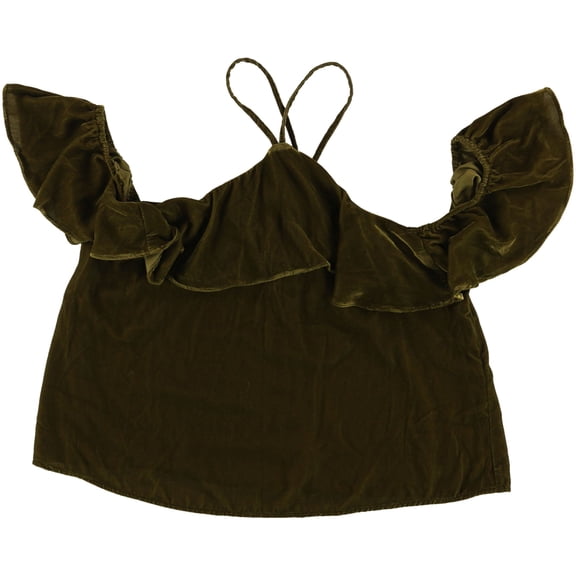 Aeropostale Womens Off The Shoulder Velour Pullover Blouse, Green, Juniors, X-Large