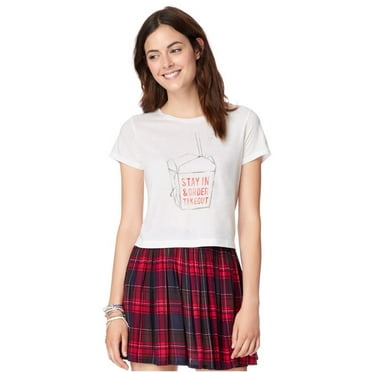 Aeropostale Womens Order Takeout Graphic T-Shirt, White, Juniors, Small