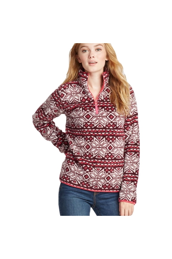 Aeropostale Womens Patterned Bear Fleece Jacket, Red, Juniors, X-Small
