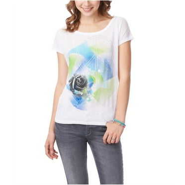 Aeropostale Womens Peace Rose Graphic T-Shirt, White, Large