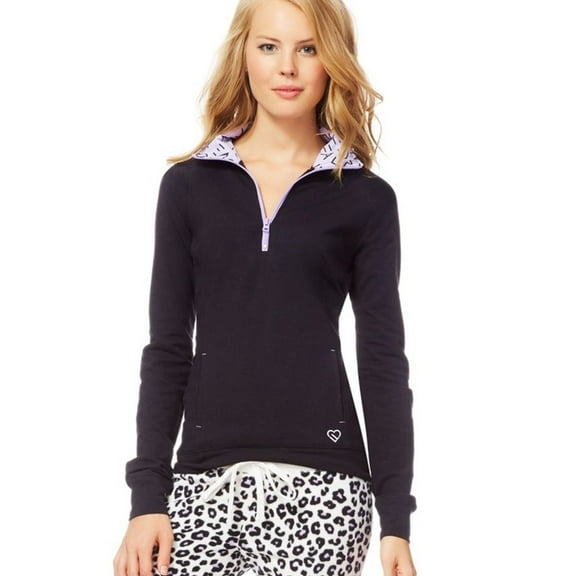 Aeropostale Womens Quarter Zip Pullover Pajama Sleep T-shirt, Black, Juniors, Large