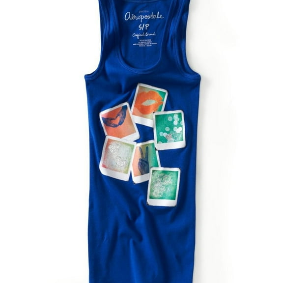 Aeropostale Womens Racer Back Pictures Tank Top, Blue, Juniors, X-Small
