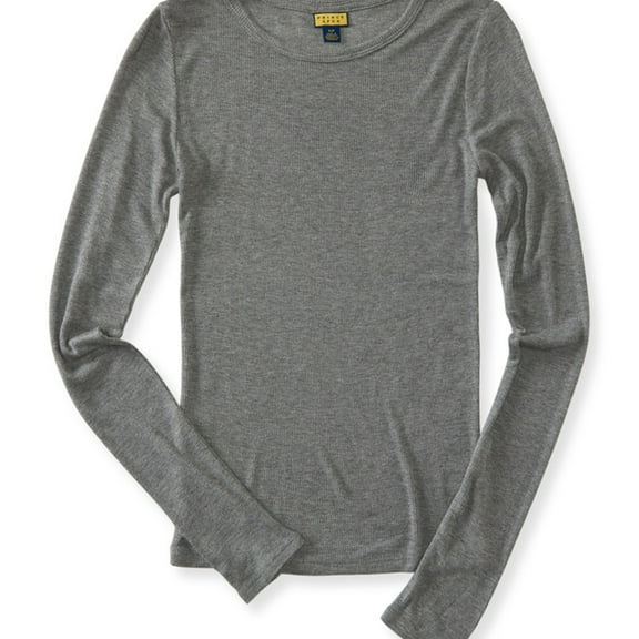 Aeropostale Womens Ribbed LS Basic T-Shirt, Grey, Juniors, X-Small