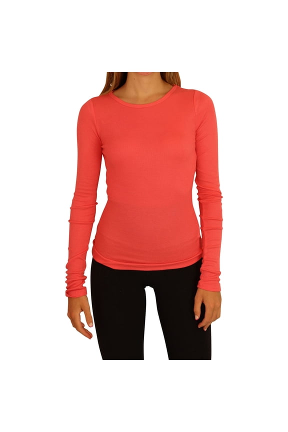 Aeropostale Womens Ribbed LS Basic T-Shirt, Orange, Juniors, Small