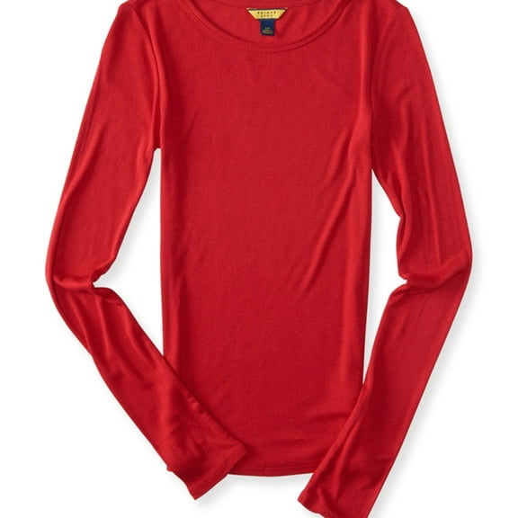 Aeropostale Womens Ribbed LS Basic T-Shirt, Red, Juniors, Large