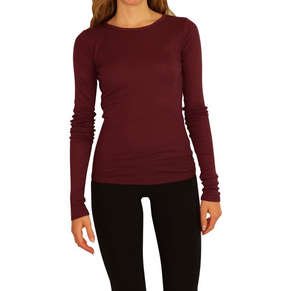 Aeropostale Womens Ribbed LS Basic T-Shirt, Red, Juniors, Large