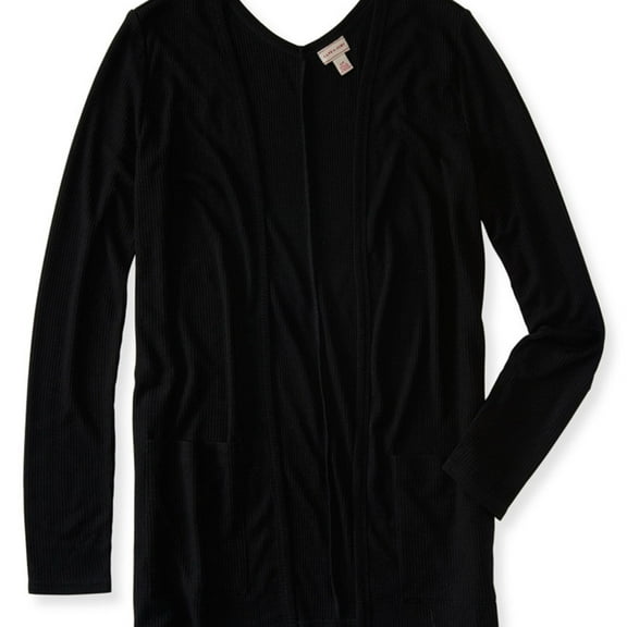 Aeropostale Womens Ribbed Open Front Cardigan Sweater, Black, Small
