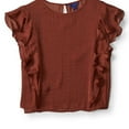 thumbnail image 1 of Aeropostale Womens Ruffled Crop Pullover Blouse, Brown, Juniors, Small, 1 of 1