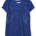 thumbnail image 1 of Aeropostale Womens Sequined Chiffon Embellished T-Shirt, Blue, Juniors, Small, 1 of 1