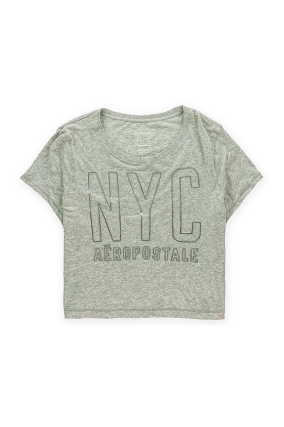 Aeropostale Womens Sequined NYC Embellished T-Shirt, Grey, Juniors, X-Large