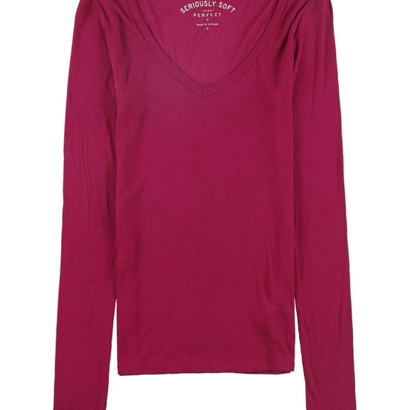Aeropostale Womens Seriously Soft Ribbed Basic T-Shirt, Pink, Juniors, Medium