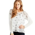 thumbnail image 1 of Aeropostale Womens Sheer Birds Graphic T-Shirt, Off-White, Juniors, Small, 1 of 3