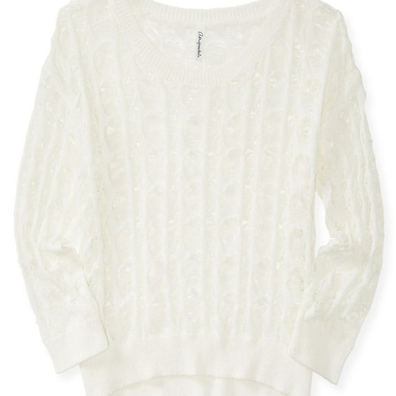 Aeropostale Womens Sheer Cable Pullover Sweater, Off-White, X-Large